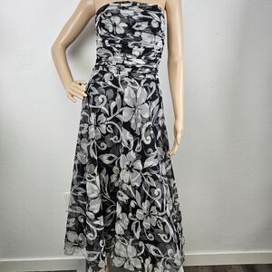 VTG Chelsea Nites Maxi Dress Black & White Tulle Strapless Sz 6 Fairycore Prom